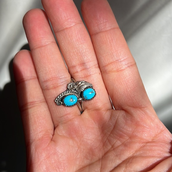 Vintage sterling silver double turquoise ring - Picture 4 of 7